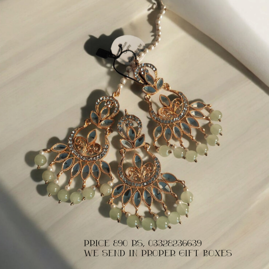 Elegant kundan earrings and bindiya set