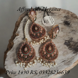 Premium Quality, real stones studded bindiya and earrings